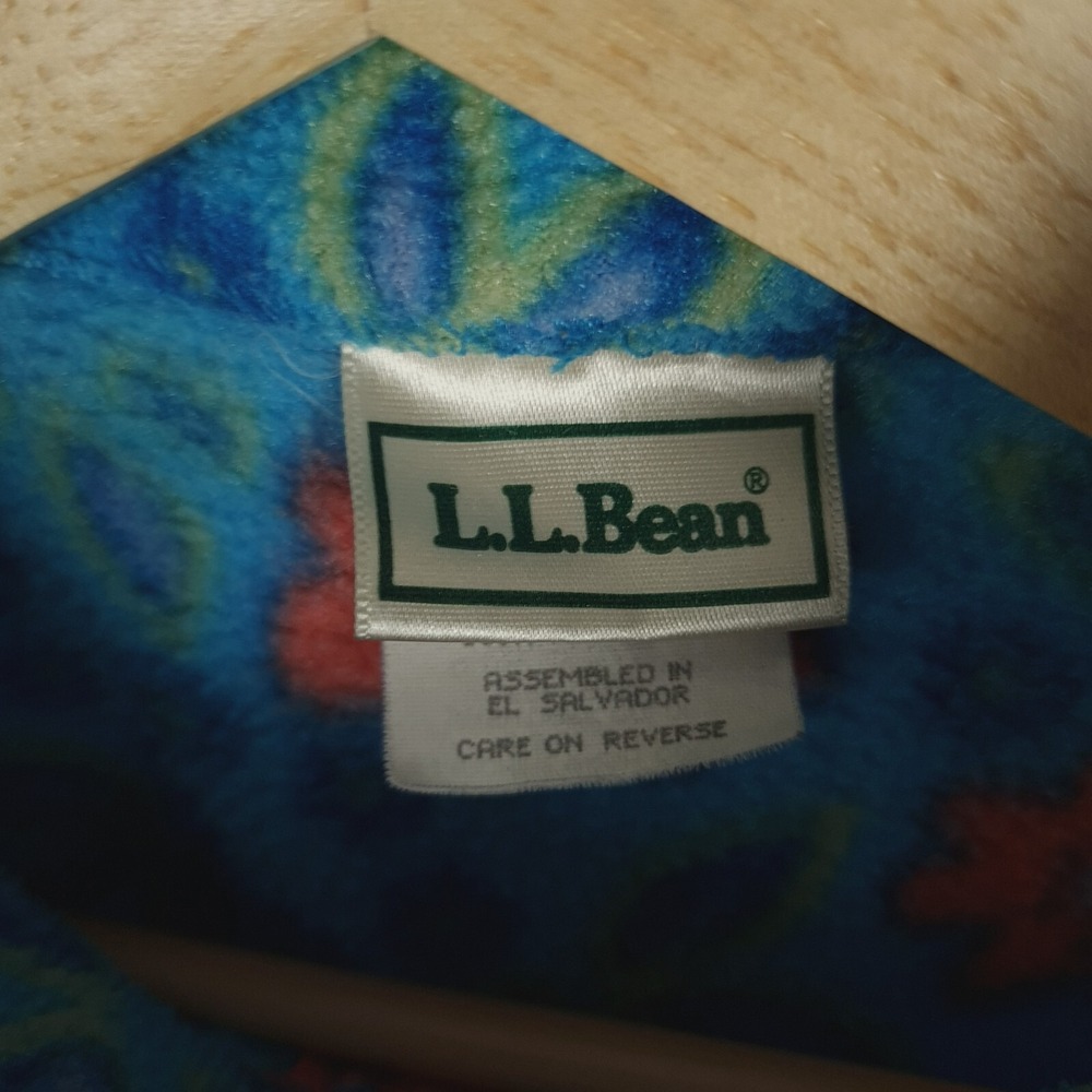 Vintage LL Bean Fleece Jacket Girls Small Blue Floral 1/4 Zip Pullover 90s Y2K - Picture 15 of 16